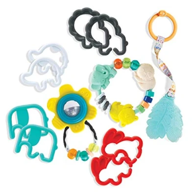 Image of INFANTINO,multicoloured Teethe and Rattle set Baby essentials 11 pieces gift with 3 types of teethers animal links for sensory stimulation motor development, BPA free
