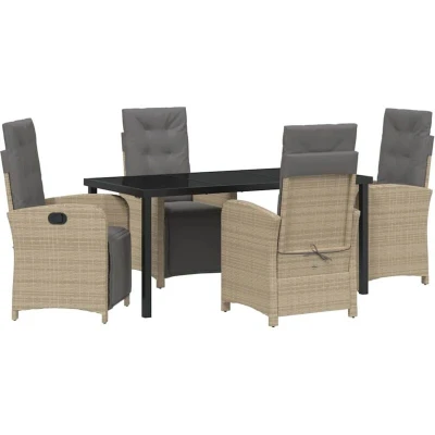 Image of vidaXL 5 Piece Garden Dining Set with Cushions Beige Poly Rattan