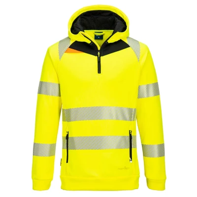 Image of Portwest DX4 Hi Vis 1/4 Zip Hoodie Yellow/Black 4XL