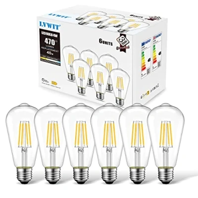 Image of LVWIT 4W Edison E27 Screw Bulb,E27 Vintage Light Bulbs 40W Equivalent,470LM,2700K Warm White GLS Bulb,ST64 Squirrel Cage Bulb,220 240v,Non dimmable (6 PCS)