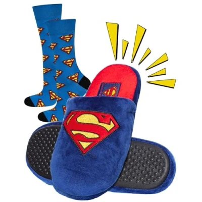 Image of soxo Funny Men&#039;s Slippers Men Black Mens Funky Warm Slip on Slipper Blue Slides 7 8.5 + Socks 6.5 10.5