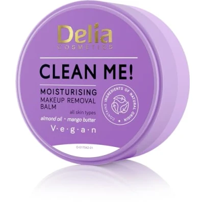 Image of Delia Cosmetics Clean Me Face and Eye Makeup Removal Balm All Skin Types Almond Oil, Cocoa Butter, Mango Butter Cleans, Removes Make up, Moisturizes Vegan Cosmetic 40g