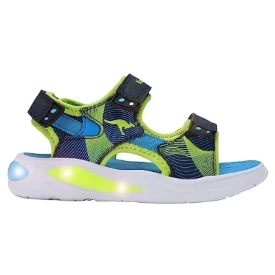 Image of Kangaroos Ruffy Unisex Sandals for kids, Size: 2.5, Dark navy/lime Imitation leather/ textile