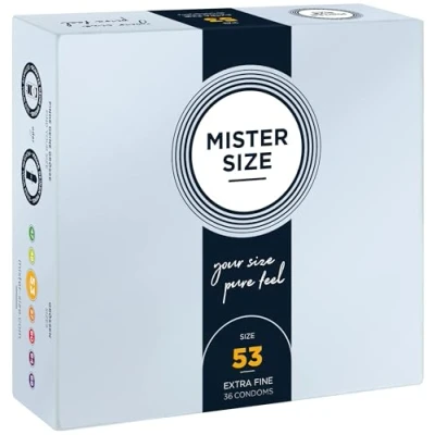 Image of MISTER Size 53mm Ultra Sensitive Condoms for Men Extra Thin, fine, lube/Made from 100% Natural Rubber Latex in Your XS S/Real Feel Pack of 36
