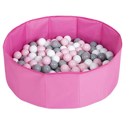 Image of Selonis Children Colourfull Foldable Ballpit with 200 Balls, Pink:White/Grey/Powderpink