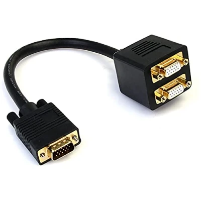 Image of StarTech.com 1 ft. VGA to Splitter Cable M/F Dual Monitor Video (VGASPL1VV), Black