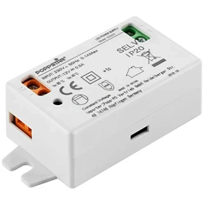 Image of Poppstar 12V Transformer for LED Lights (230V AC to DC 0.5A, LEDs with up 6W) Driver