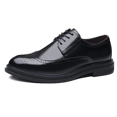 Image of Men&#039;s Dress Elevator Shoes Leather Formal Business Oxford Derby Brogue Wingtip Retro for Men,Black,9 UK