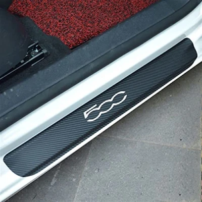 Image of LNHJZ Car Door Sill Protector for Fi at 500 4PCS Scuff Plate Carbon Fiber Stickers Accessories,White