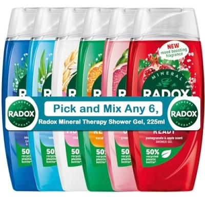 Image of Pick and Mix Any 6 Radox Mineral Therapy Shower Gel for Fresh Clean Skin with a Unique Blend of Minerals Herbs Body Wash Men Women, 225ml