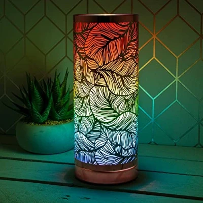 Image of lesser and pavey LP46019 Cylindrical Desire Aroma Lamp Rose gold &amp; Rainbow Leaf design 1 Pc, leaves, Multicolor