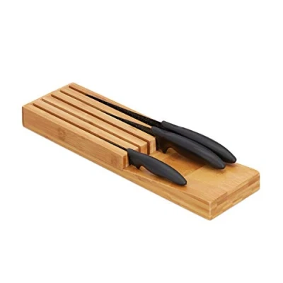 Image of Relaxdays 10028871 Bamboo Knife in Drawer Block, Storage for 5 Knives, Kitchen, Tabletop Organiser, 3.5 x 11 39 cm, Natural