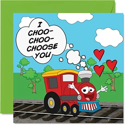 Image of Funny Anniversary Card for Husband Wife Boyfriend Girlfriend Choo Choose Joke Women Men Her Him, 145mm x Valentines Day Greeting Cards Fiance Fiancee