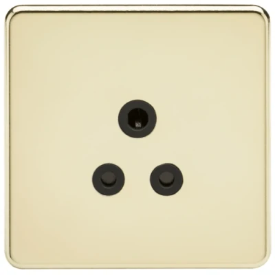 Image of KnightsBridge 1G 5A Screwless Polished Brass Round Pin 230V Unswitched Electrical Wall Socket Black Insert