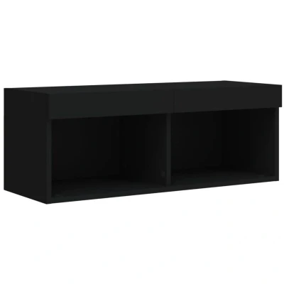 Image of vidaXL Wall Mounted TV Cabinet with RGB LED Lights, Engineered Wood Construction, Ample Storage Space, Black