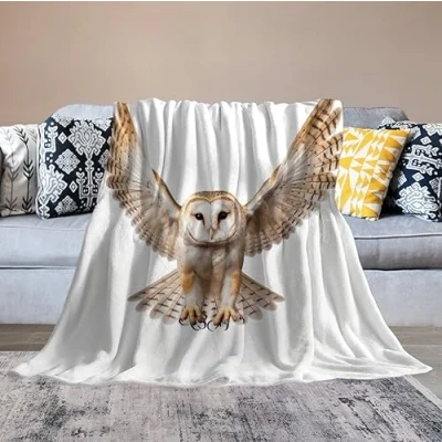 Image of Ultra Soft Micro Fleece Blanket A Barn Owl Throw Lightweight Flannel Fuzzy Cozy Air Conditioning Quilt Warm All Seasons for Bed Couch Living Room Sofa 50&quot;x60&quot;