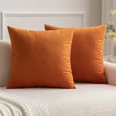 Image of MIULEE Decorative Velvet Cushion Covers 45cm x 45cm/Square Throw Pillowcases for Sofa Bedroom with Invisible Zipper 18x18 Inch Orange Sets of 2