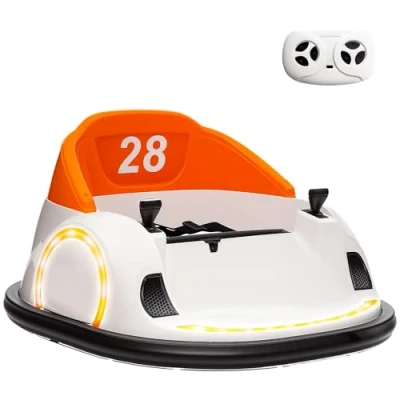 Image of AIYAPLAY Kids Bumper Car, 360 Degree Rotation 12V Waltzer Battery Powered Ride On Toy with Remote Control, Dual Joysticks, Music, USB, LED Lights, Horn for Boys Girls, Orange