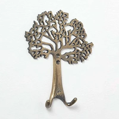 Image of HOMESCAPES Antique Gold Tree Of Life Wall Mounted Double Coat Hook