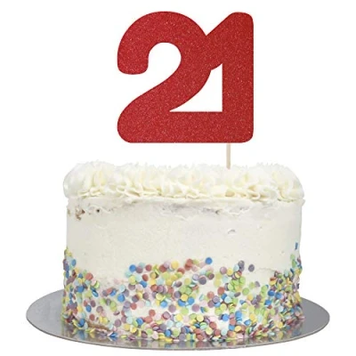 Image of Large Number 21 Glitter Cake Topper (Red Glitter)