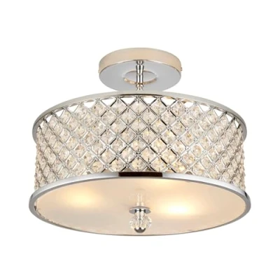 Image of Hudson 3 Light Semi Flush Ceiling Metal with Crystal Beads &amp; Glass Diffuser, E27