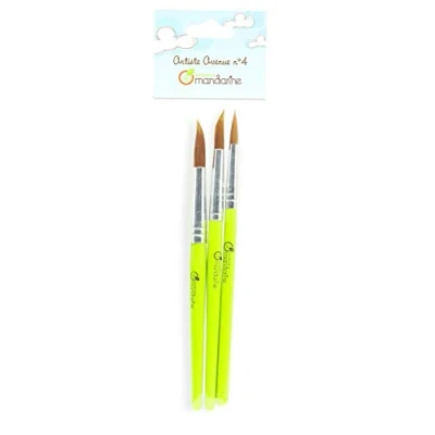 Image of Avenue Mandarine Ref 52531O Round Assorted Synthetic Brushes (Set of 3) Suitable for Use by Children, 3 Brushs Different Widths, Perfect with Stencil Sets