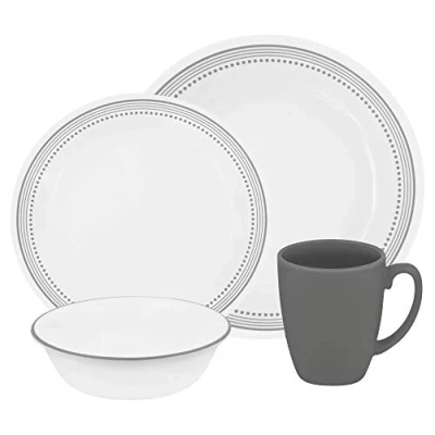 Image of Corelle Vitrelle Glass Mystic Chip and Break Resistant Dinner Set, Set of 16, Grey