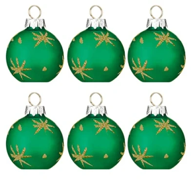 Image of Christmas Home Decorative Bauble Style Table Place Card Holder, Set of 6 (Green with Gold Stars)