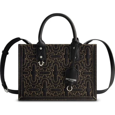 Image of True Religion Unisex&#039;s Women&#039;s Tote Bag, Medium Quilted Modern Travel Shoulder Handbag with Adjustable Strap, Denim