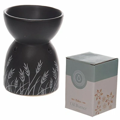 Image of Puckator Eden Grass Design Black Ceramic Oil &amp; Wax Melt Burner