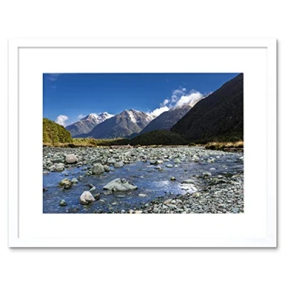 Image of Wee Blue Coo Photo Landscape Mountains New Zealand River Scenic Framed Wall Art Print