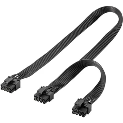 Image of goobay 59714 Power Supply Cable 8 Pin Female to Dual 6+2 Male for PCIe/Power Connecting 6 and Graphics Cards/PCI Express Cards/Black/1x 23cm 1x 63cm