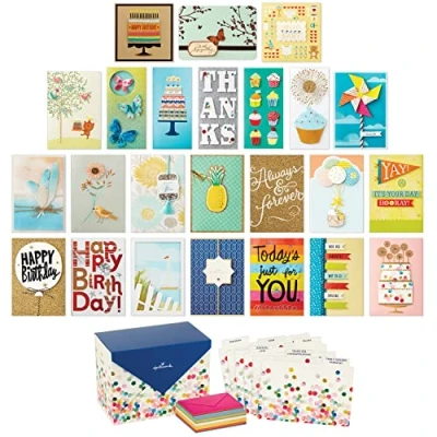 Image of Hallmark All Occasion Handmade Boxed Set of Assorted Greeting Cards with Card Organizer (Pack 24)—Birthday, Baby, Wedding, Sympathy, Thinking You, Thank Blank
