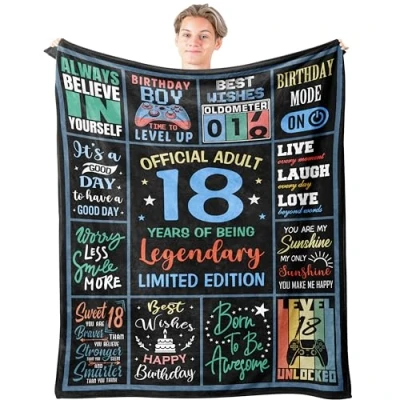 Image of 18th Birthday Gifts for Boys Blanket 60&quot;x50&quot;, 18 Year Old Boy Gifts, Cool Boys, Decorations, Gift Ideas