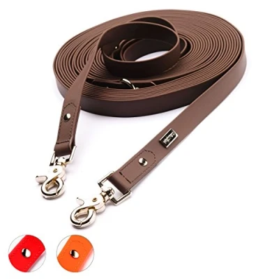 Image of PetTec Dog Leash * 2m / 5.5ft &amp; 10m 33ft* Slim Edition, Comfortable to Handle, Tear Resistant, Strong Trioflex Material, Weatherproof, Robust Lead Line for Dogs Up 50kg (Brown, 33ft)