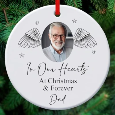 Image of Personalised Memorial Christmas Bauble Custom Photo Baubles Xmas Tree Decorations In Loving Memory Hanging Ornaments Gifts Keepsake Presents For Your Loved Ones (Ceramic Bauble)