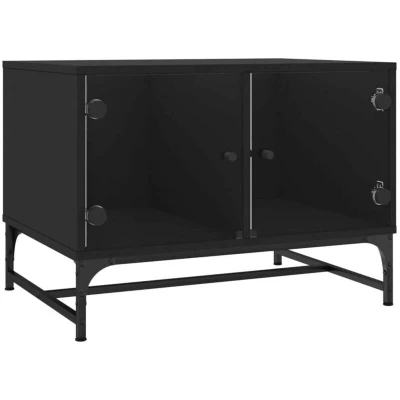 Image of vidaXL Coffee Table with Glass Doors Black 68.5x50x50 cm