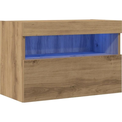 Image of vidaXL tv wall cabinet artisan oak shelf unit with led lighting modern rectangular media console for living room/bedroom engineered wood storage system 30 kg weight capacity matte finish