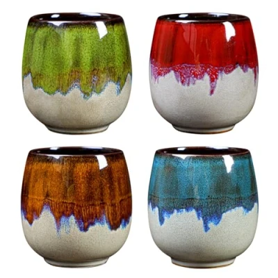 Image of Coffee Mugs, 100 ml Cup Set, Set of 4 Cups, Cappuccino Ceramic Reusable Water Cup, Ideal for Home, Garden, Camping, Artistic Design