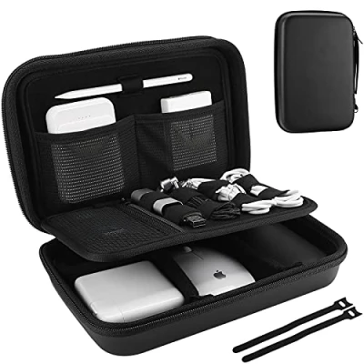 Image of ProCase Hard Travel Electronic Organizer Case for MacBook Power Adapter Chargers Cables Bank Apple Magic Mouse Pencil USB Flash Disk SD Card Small Portable Accessories Bag Black