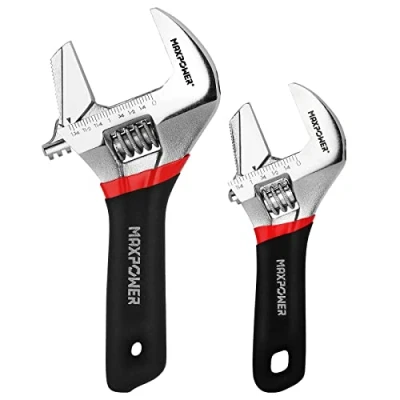 Image of MAXPOWER Adjustable Spanner Set, 2 in 1 Wrench Plumbing Pipe with Reversible Wide Opening Jaw (6&quot;/150mm and 8&quot;/200mm)