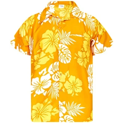 Image of King Kameha Floral Vibes Mono Hibiscus Print Hawaii Colorful Stylish Shirt Standard Fit, Hibiscus, Yellow White, XL