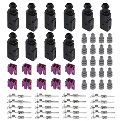 Image of YINETTECH 10 Set Male 2 Pin Connector Wired Plug Socket Harness Repair Kit 1J0973802 Waterproof Compatible with VW Skoda