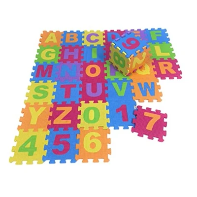 Image of Kids Play Mat 36 Pieces Floor Puzzle Interlocking Tiles for Toddler Children Numbers Alphabet Colorful Interlock flooring 87cm x