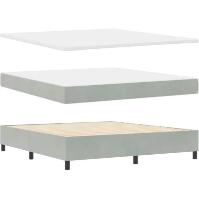 Image of vidaXL Box Spring Bed with Mattress &amp; Bench Light Grey 180x200 cm Velvet