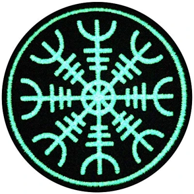 Image of Glow In Dark Aegishjalmr Viking Helm of Awe Terror Protection Embroidered Morale Iron On Sew Patch