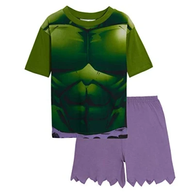 Image of Marvel Boys Hulk Dress Up Short Pyjamas 7 8 Years Green/Purple