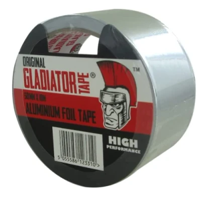 Image of Gladiator® Aluminium Tape (50mm x 10m) Highly Adhesive Foil Tape, Insulation For Insulating And Sealing Ducts Heat Resistant Silver