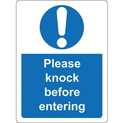 Image of Please knock before entering privacy safety sign Self adhesive sticker 200mm x 150mm