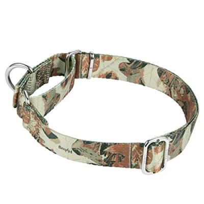 Image of Hyhug Design, Choking (Martingale) Training Dog Collar to Prevent Escape. Comfortable and Adjustable, Strong, Hard wearing, Durable (L 25mm, Forest Camo)